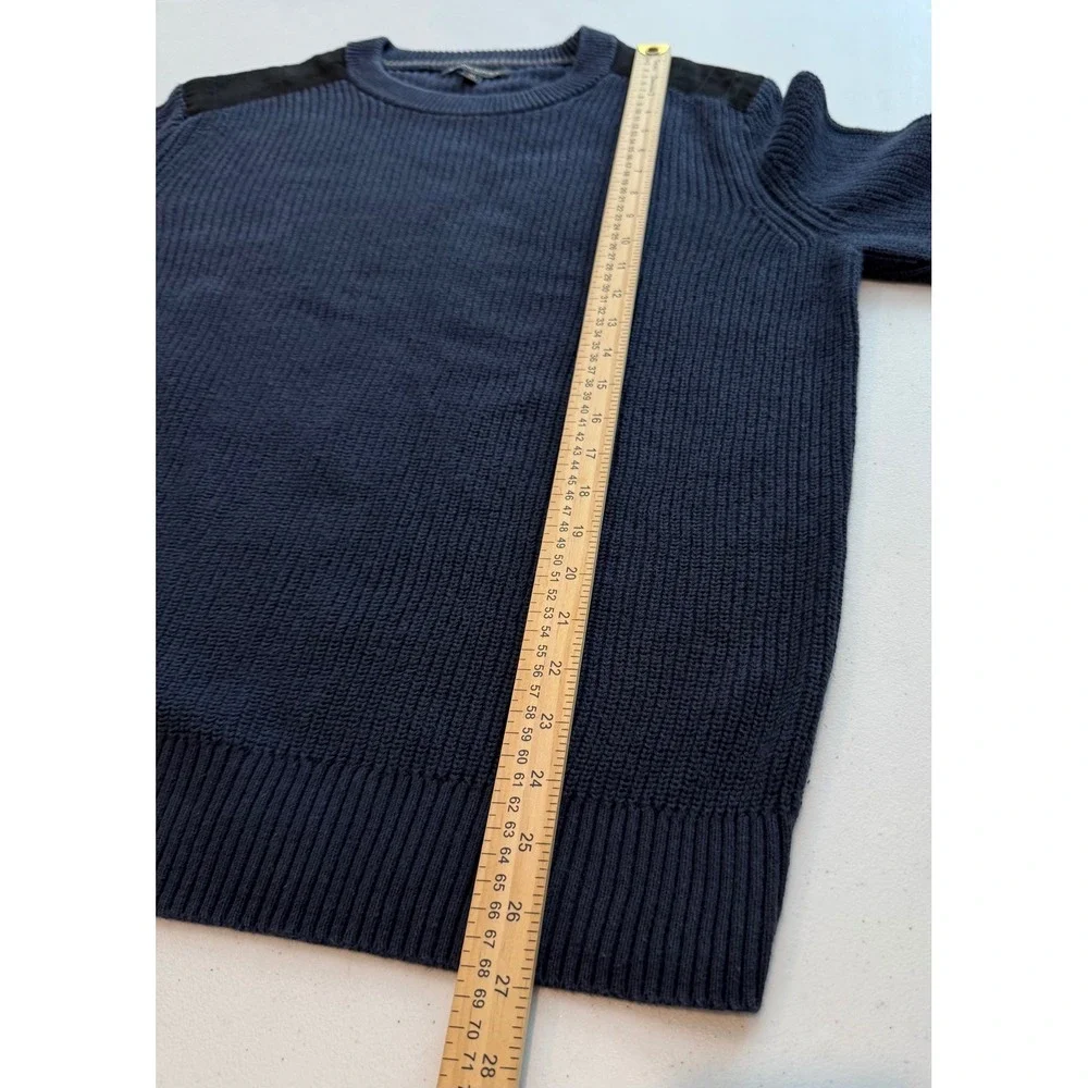 Banana Republic Mens Navy Ribbed Cotton Sweater Shoulder Patches military